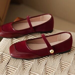 Labor Day Sale 💫 Elegant Burgundy Mary Jane Flats